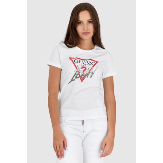 GUESS Biały t-shirt damski icon, Wybierz rozmiar M ze sklepu outfit.pl w kategorii Bluzki damskie - zdjęcie 165008703