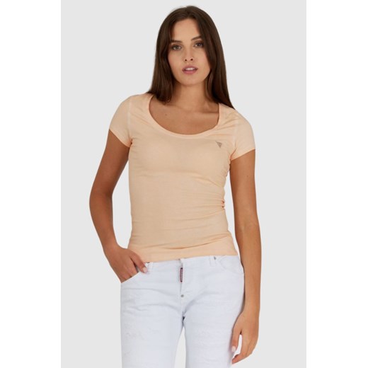 GUESS Brzoskwiniowy t-shirt damski z efektem sprania, Rozmiar XS ze sklepu outfit.pl w kategorii Bluzki damskie - zdjęcie 165008800