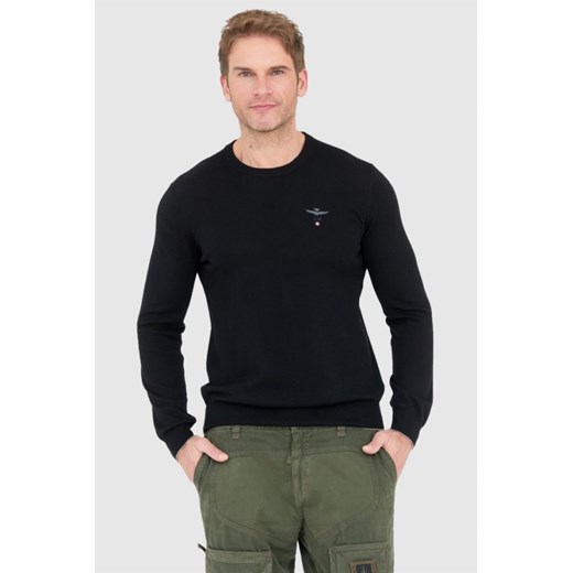 AERONAUTICA MILITARE Czarny sweter męski z wełny merynosa, Wybierz rozmiar L ze sklepu outfit.pl w kategorii Swetry męskie - zdjęcie 165008864