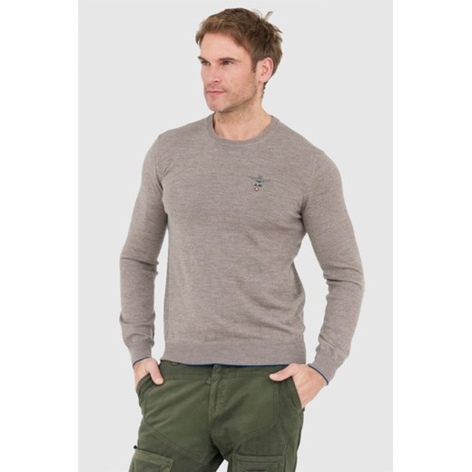 AERONAUTICA MILITARE Jasnobrązowy sweter męski z wełny merynosa, Rozmiar 3XL Aeronautica Militare L wyprzedaż outfit.pl