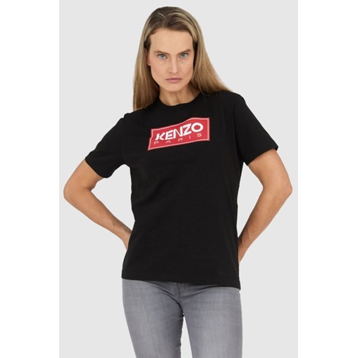 KENZO Czarny t-shirt damski z czerwonym logo, Wybierz rozmiar L ze sklepu outfit.pl w kategorii Bluzki damskie - zdjęcie 165009250