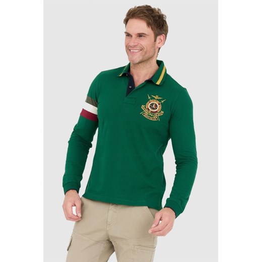 AERONAUTICA MILITARE Zielone polo z długim rękawem i haftowanym logo, Wybierz rozmiar M ze sklepu outfit.pl w kategorii T-shirty męskie - zdjęcie 165009794