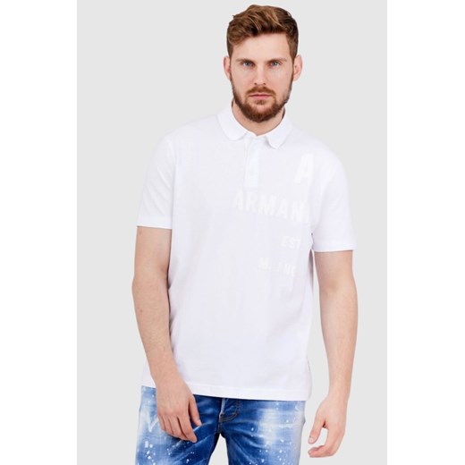 ARMANI EXCHANGE Biała koszulka polo z nadrukiem, Wybierz rozmiar L ze sklepu outfit.pl w kategorii T-shirty męskie - zdjęcie 165009812