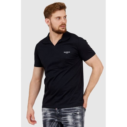 BALMAIN Czarna koszulka polo z aksamitnym logo, Wybierz rozmiar S ze sklepu outfit.pl w kategorii T-shirty męskie - zdjęcie 165009912
