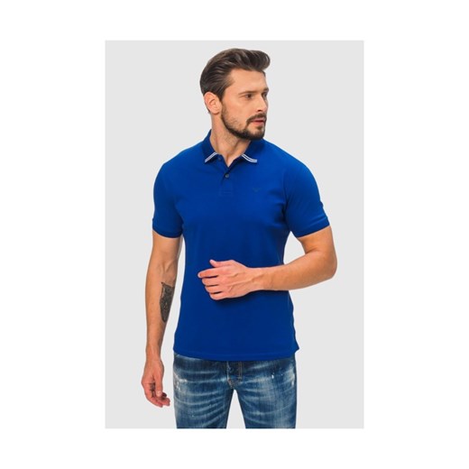 EMPORIO ARMANI Niebieska koszulka polo z małym logo, Rozmiar M ze sklepu outfit.pl w kategorii T-shirty męskie - zdjęcie 165010044