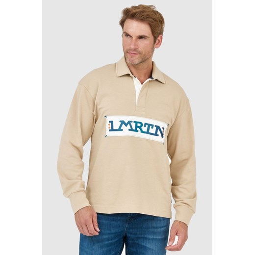 LA MARTINA Beżowa bluza polo z wyszywanym z logo, Wybierz rozmiar L ze sklepu outfit.pl w kategorii Bluzy męskie - zdjęcie 165010260