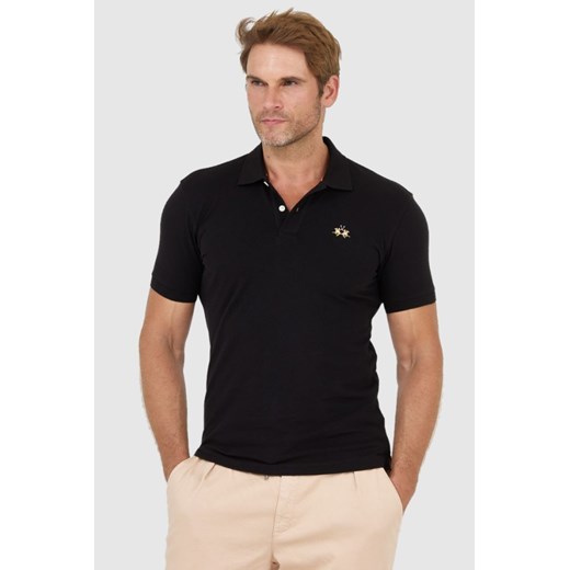 LA MARTINA Czarna koszulka polo z małym logo, Wybierz rozmiar 3XL ze sklepu outfit.pl w kategorii T-shirty męskie - zdjęcie 165010321