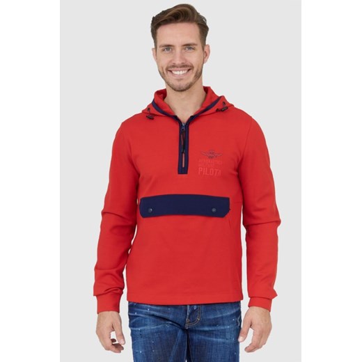 AERONAUTICA MILITARE Czerwona bluza męska z kapturem i suwakiem, Wybierz rozmiar L ze sklepu outfit.pl w kategorii Bluzy męskie - zdjęcie 165010451