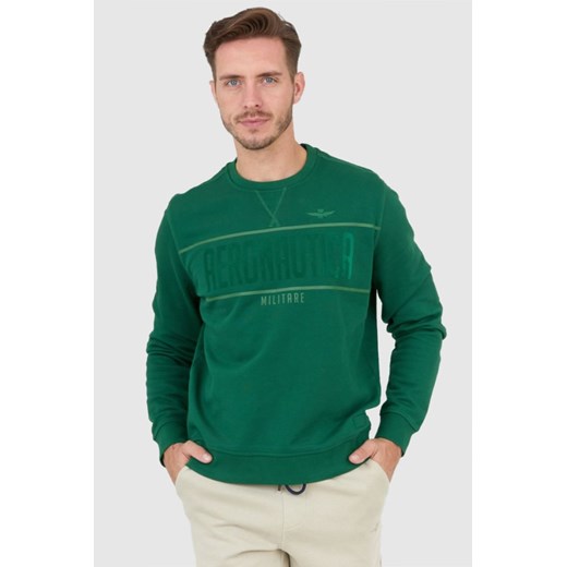 AERONAUTICA MILITARE Zielona bluza męska z aksamitnym logo, Wybierz rozmiar XXL ze sklepu outfit.pl w kategorii Bluzy męskie - zdjęcie 165010462