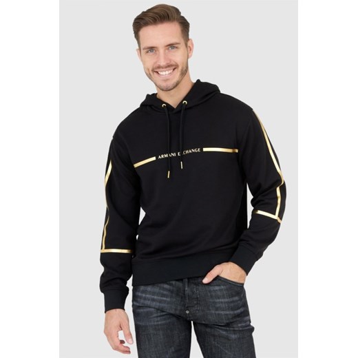 ARMANI EXCHANGE Czarna bluza męska z kapturem ze złotym logo, Wybierz rozmiar XL ze sklepu outfit.pl w kategorii Bluzy męskie - zdjęcie 165010474