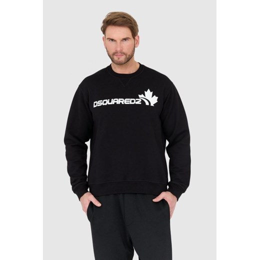 DSQUARED2 Czarna bluza męska z białym logo z liściem, Rozmiar M ze sklepu outfit.pl w kategorii Bluzy męskie - zdjęcie 165010644