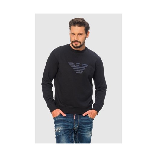 EMPORIO ARMANI Granatowa bluza męska z wyszywanym logo, Rozmiar S ze sklepu outfit.pl w kategorii Bluzy męskie - zdjęcie 165010781