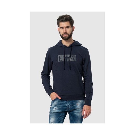 EMPORIO ARMANI Granatowa męska bluza z kapturem i logo, Rozmiar L ze sklepu outfit.pl w kategorii Bluzy męskie - zdjęcie 165010794