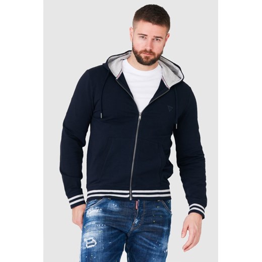 GUESS Granatowa bluza męska z kapturem na zamek, Rozmiar S ze sklepu outfit.pl w kategorii Bluzy męskie - zdjęcie 165010832