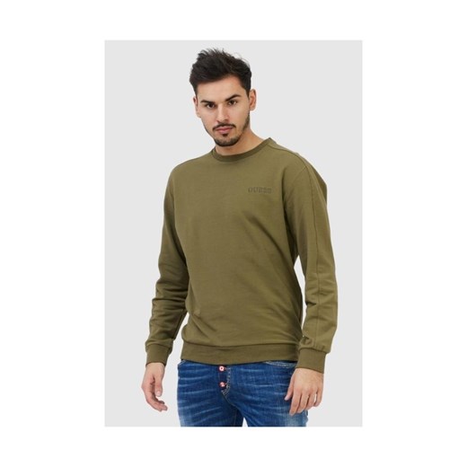 GUESS Zielona bluza męska z wyszywanym logo, Wybierz rozmiar XXL ze sklepu outfit.pl w kategorii Bluzy męskie - zdjęcie 165010863