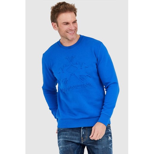 LA MARTINA Niebieska bluza męska z tłoczonym logo, Wybierz rozmiar 3XL ze sklepu outfit.pl w kategorii Bluzy męskie - zdjęcie 165010981