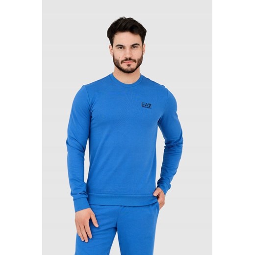 EA7 Niebieska bluza męska z czarnym logo, Wybierz rozmiar XXL ze sklepu outfit.pl w kategorii Bluzy męskie - zdjęcie 165011234