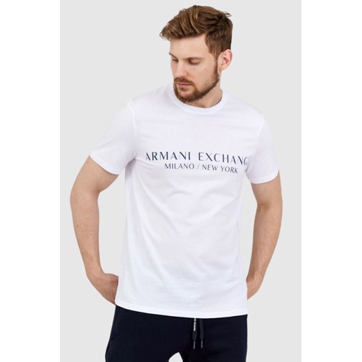 ARMANI EXCHANGE Biały t-shirt męski z aplikacją z logo, Wybierz rozmiar XL ze sklepu outfit.pl w kategorii T-shirty męskie - zdjęcie 165013613