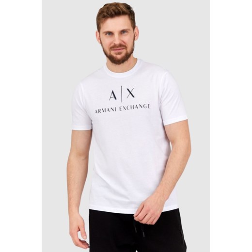 ARMANI EXCHANGE Biały t-shirt męski z czarnym logo, Wybierz rozmiar S ze sklepu outfit.pl w kategorii T-shirty męskie - zdjęcie 165013621