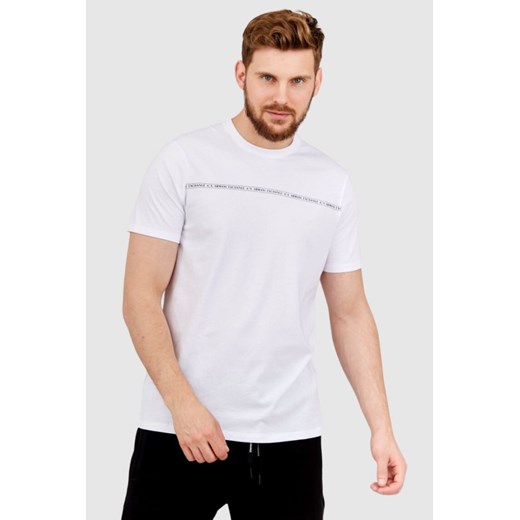 ARMANI EXCHANGE Biały t-shirt męski z paskiem z logo, Wybierz rozmiar M ze sklepu outfit.pl w kategorii T-shirty męskie - zdjęcie 165013633