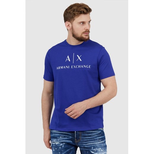 ARMANI EXCHANGE Niebieski t-shirt męski z białym logo, Wybierz rozmiar L ze sklepu outfit.pl w kategorii T-shirty męskie - zdjęcie 165013644
