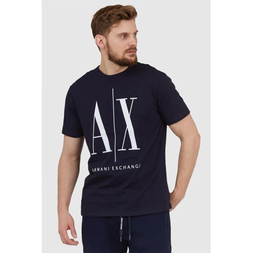 ARMANI EXCHANGE Granatowy t-shirt męski z dużym logo, Rozmiar M ze sklepu outfit.pl w kategorii T-shirty męskie - zdjęcie 165013652