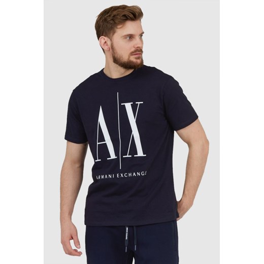 ARMANI EXCHANGE Granatowy t-shirt męski z dużym logo, Wybierz rozmiar M ze sklepu outfit.pl w kategorii T-shirty męskie - zdjęcie 165013652