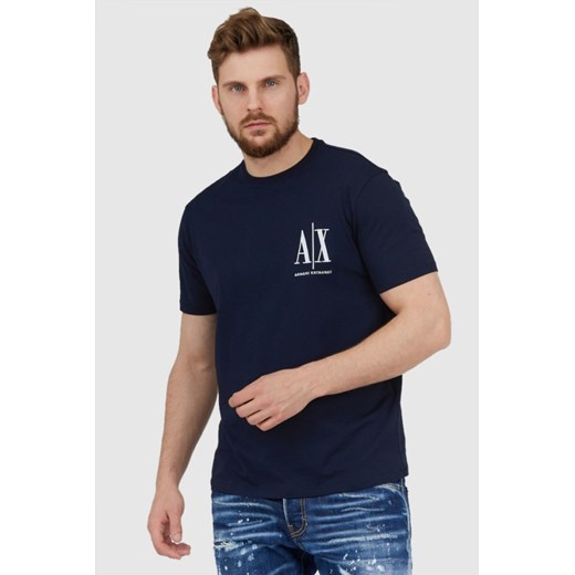 ARMANI EXCHANGE Granatowy t-shirt męski z wyszywanym logo, Wybierz rozmiar XXL ze sklepu outfit.pl w kategorii T-shirty męskie - zdjęcie 165013660