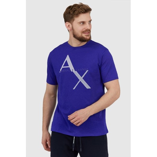ARMANI EXCHANGE Niebieski t-shirt męski z logo, Wybierz rozmiar S ze sklepu outfit.pl w kategorii T-shirty męskie - zdjęcie 165013684
