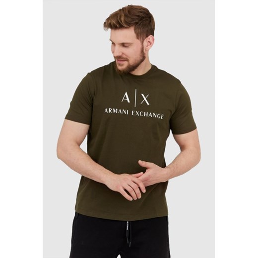 ARMANI EXCHANGE Oliwkowy t-shirt męski z białym logo, Wybierz rozmiar L ze sklepu outfit.pl w kategorii T-shirty męskie - zdjęcie 165013701