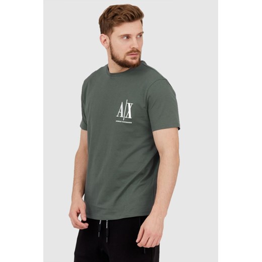 ARMANI EXCHANGE Szaro-zielony t-shirt męski z wyszywanym logo, Wybierz rozmiar M ze sklepu outfit.pl w kategorii T-shirty męskie - zdjęcie 165013713