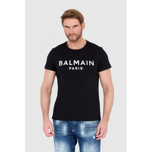 BALMAIN Czarny t-shirt męski ze srebrnym logo, Wybierz rozmiar 2XL ze sklepu outfit.pl w kategorii T-shirty męskie - zdjęcie 165013743