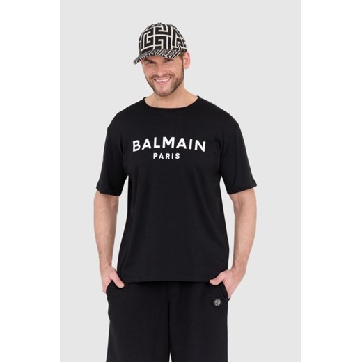 BALMAIN Czarny t-shirt męski z drukowanym białym logo, Wybierz rozmiar 2XL ze sklepu outfit.pl w kategorii T-shirty męskie - zdjęcie 165013753