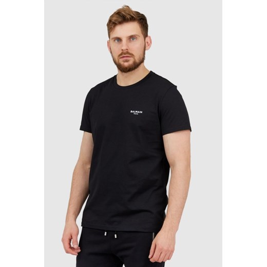BALMAIN Czarny t-shirt męski z małym aksamitnym logo, Wybierz rozmiar S ze sklepu outfit.pl w kategorii T-shirty męskie - zdjęcie 165013764
