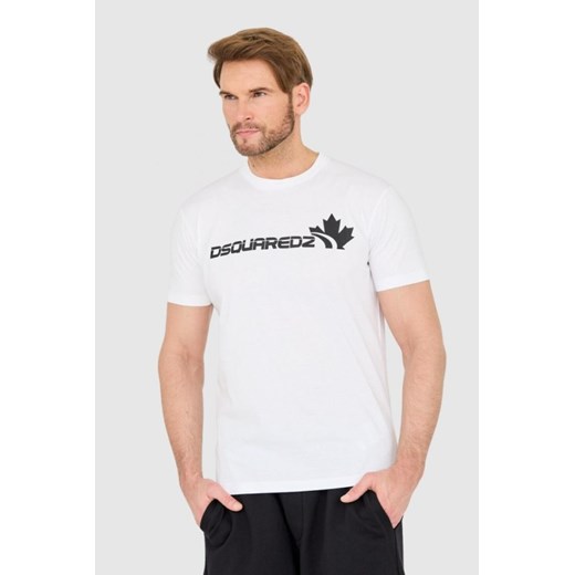 DSQUARED2 Biały bawełniany t-shirt z dużym logo, Wybierz rozmiar S ze sklepu outfit.pl w kategorii T-shirty męskie - zdjęcie 165013823