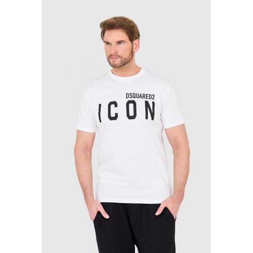 DSQUARED2 Biały t-shirt męski z dużym logo icon, Rozmiar M ze sklepu outfit.pl w kategorii T-shirty męskie - zdjęcie 165013843