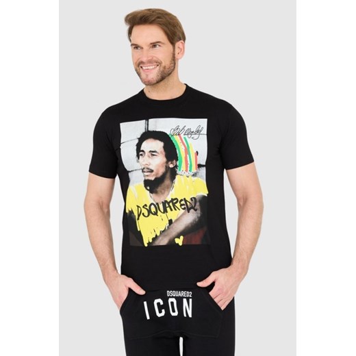 DSQUARED2 Czarny t-shirt z bobem marleyem, Rozmiar M ze sklepu outfit.pl w kategorii T-shirty męskie - zdjęcie 165013861