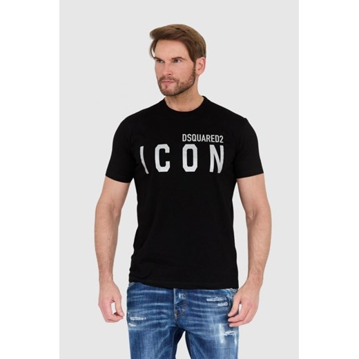 DSQUARED2 Czarny t-shirt męski ze srebrnym błyszczącym logo icon, Rozmiar M ze sklepu outfit.pl w kategorii T-shirty męskie - zdjęcie 165013880