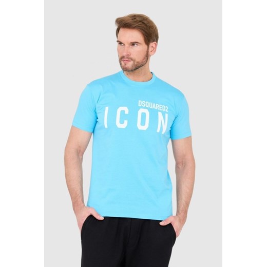 DSQUARED2 Niebieski t-shirt męski z dużym logo icon, Wybierz rozmiar S ze sklepu outfit.pl w kategorii T-shirty męskie - zdjęcie 165013911