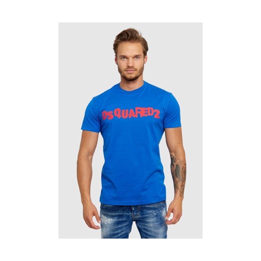 DSQUARED2 Niebieski t-shirt męski z czerwonym logo, Rozmiar S ze sklepu outfit.pl w kategorii T-shirty męskie - zdjęcie 165013922