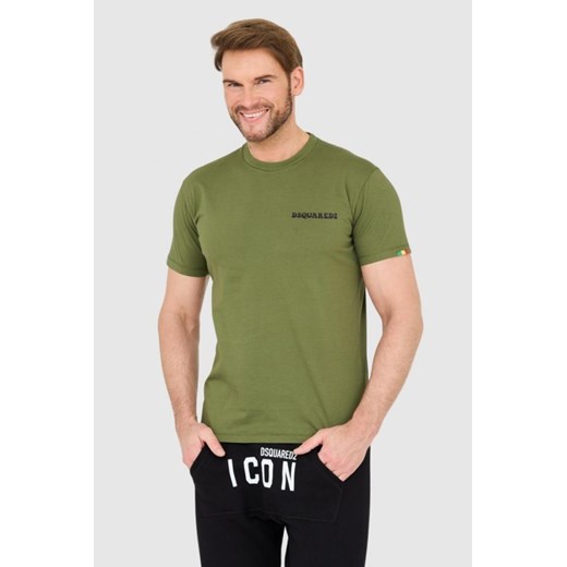 DSQUARED2 Zielony bawełniany t-shirt z małym logo, Rozmiar L ze sklepu outfit.pl w kategorii T-shirty męskie - zdjęcie 165013931