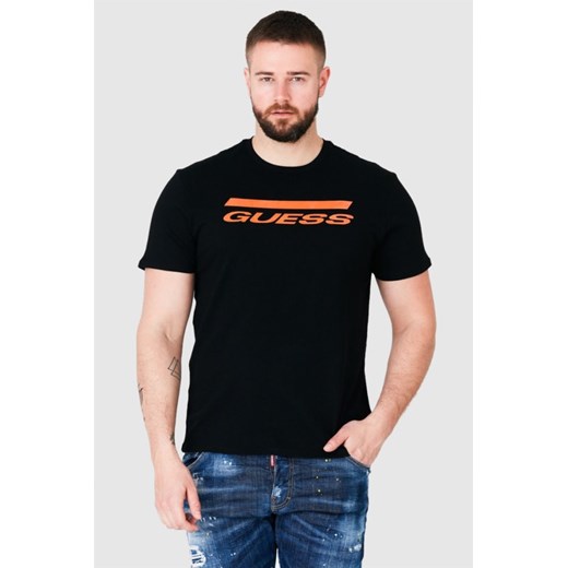 GUESS Czarny t-shirt męski z pomarańczowym logo, Wybierz rozmiar L ze sklepu outfit.pl w kategorii T-shirty męskie - zdjęcie 165014051