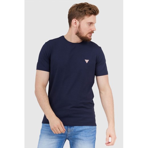 GUESS Granatowy t-shirt męski z małym logo, Wybierz rozmiar S ze sklepu outfit.pl w kategorii T-shirty męskie - zdjęcie 165014081