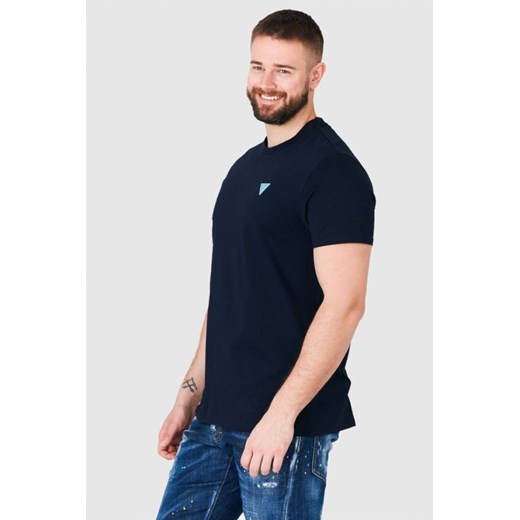 GUESS Granatowy t-shirt męski z turkusowym logo, Wybierz rozmiar M ze sklepu outfit.pl w kategorii T-shirty męskie - zdjęcie 165014093