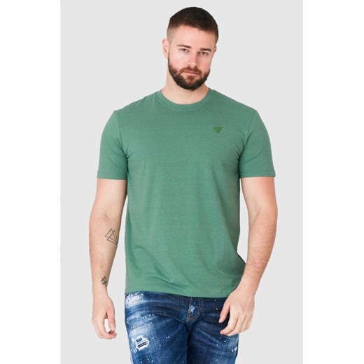 GUESS Zielony t-shirt męski z trójkątnym logo, Rozmiar S ze sklepu outfit.pl w kategorii T-shirty męskie - zdjęcie 165014161