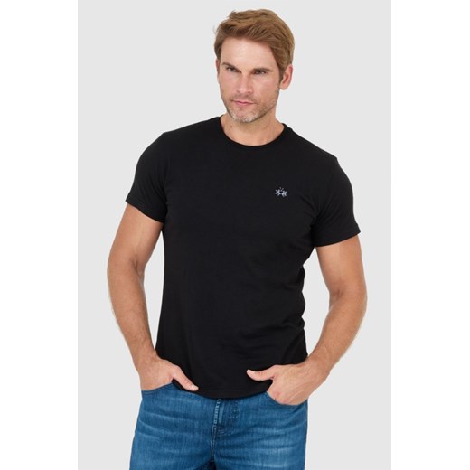 LA MARTINA Czarny t-shirt męski z wyszywanym logo, Wybierz rozmiar 3XL ze sklepu outfit.pl w kategorii T-shirty męskie - zdjęcie 165014202
