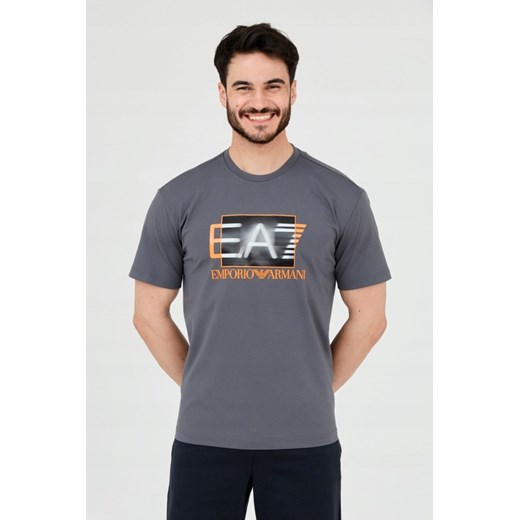 EA7 Szary t-shirt z holograficznym logo, Rozmiar XXL ze sklepu outfit.pl w kategorii T-shirty męskie - zdjęcie 165014430