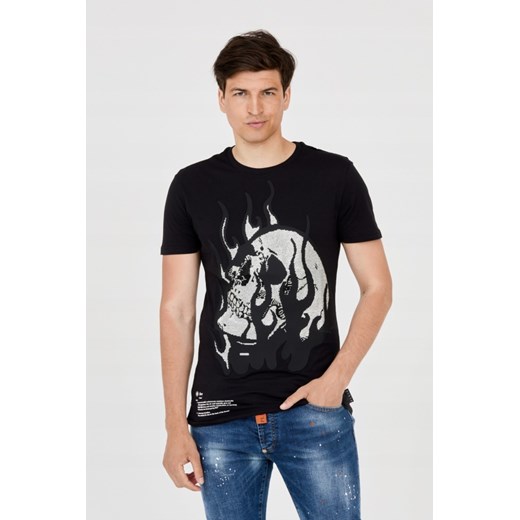 PHILIPP PLEIN T-shirt z czaszką w płomieniach, Wybierz rozmiar XL ze sklepu outfit.pl w kategorii T-shirty męskie - zdjęcie 165014442