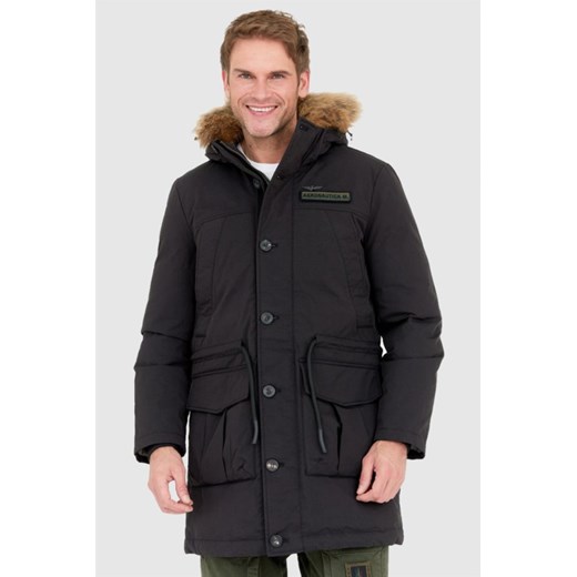 AERONAUTICA MILITARE Czarna parka męska z futrem jenota, Rozmiar 54 ze sklepu outfit.pl w kategorii Kurtki męskie - zdjęcie 165014690