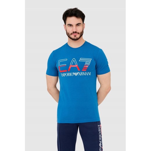 EA7 T-shirt męski niebieski z dużym logo, Rozmiar L ze sklepu outfit.pl w kategorii T-shirty męskie - zdjęcie 165014691